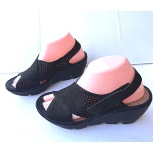 Clarks Artisan Clarene Award Black Nubuck Wedge Slingback Comfort Sandals Sz 8.5